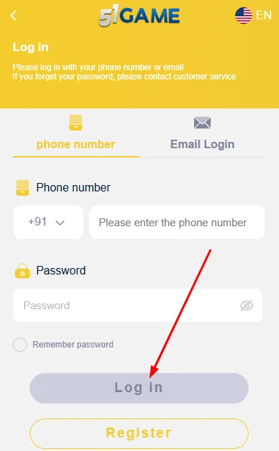 Click on the login button